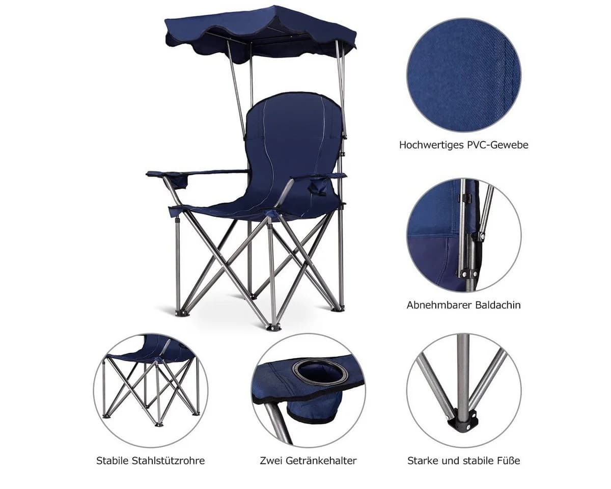 COSTWAY Campingstuhl mit Sonnendach & Tragtasche Blau - Bild 4