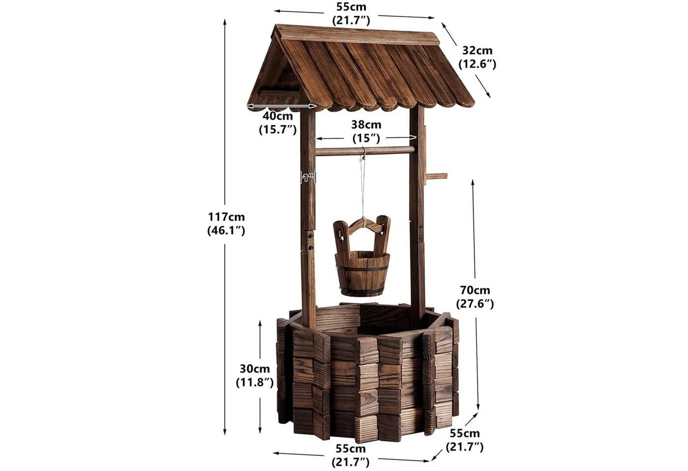 AOXUN Pflanzkübel Wunschbrunnen Holz Achteckig 55x55x117cm