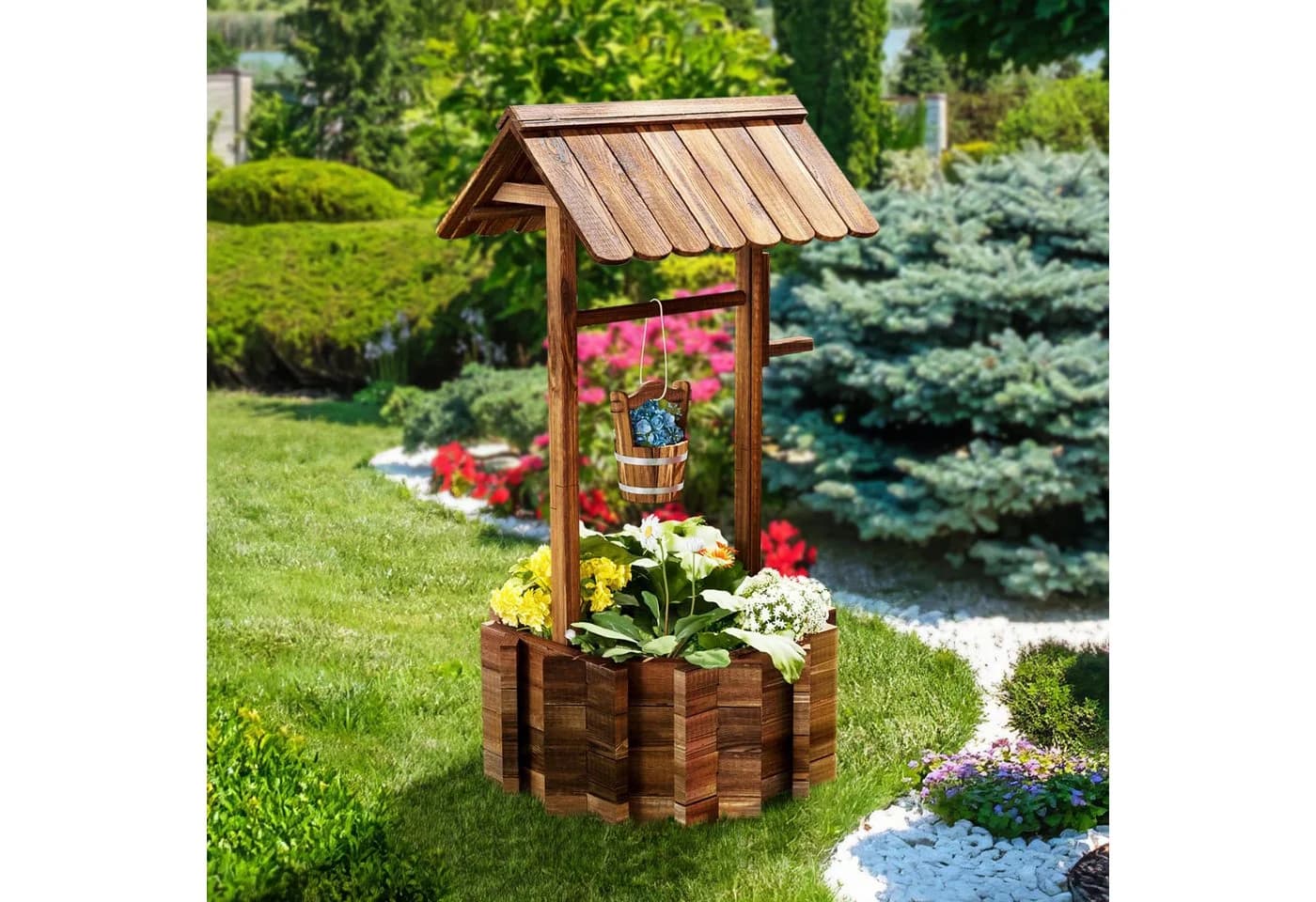 AOXUN Pflanzkübel Wunschbrunnen Holz Achteckig 55x55x117cm - Bild 2