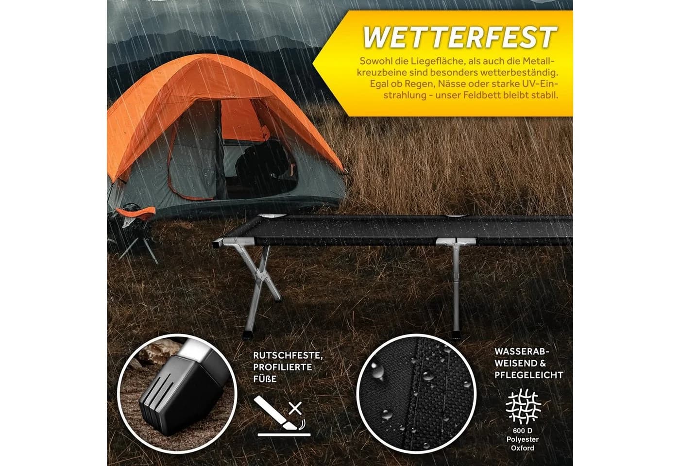 TRESKO Feldbett Klappbett Campingbett Schwarz Metall - Bild 5