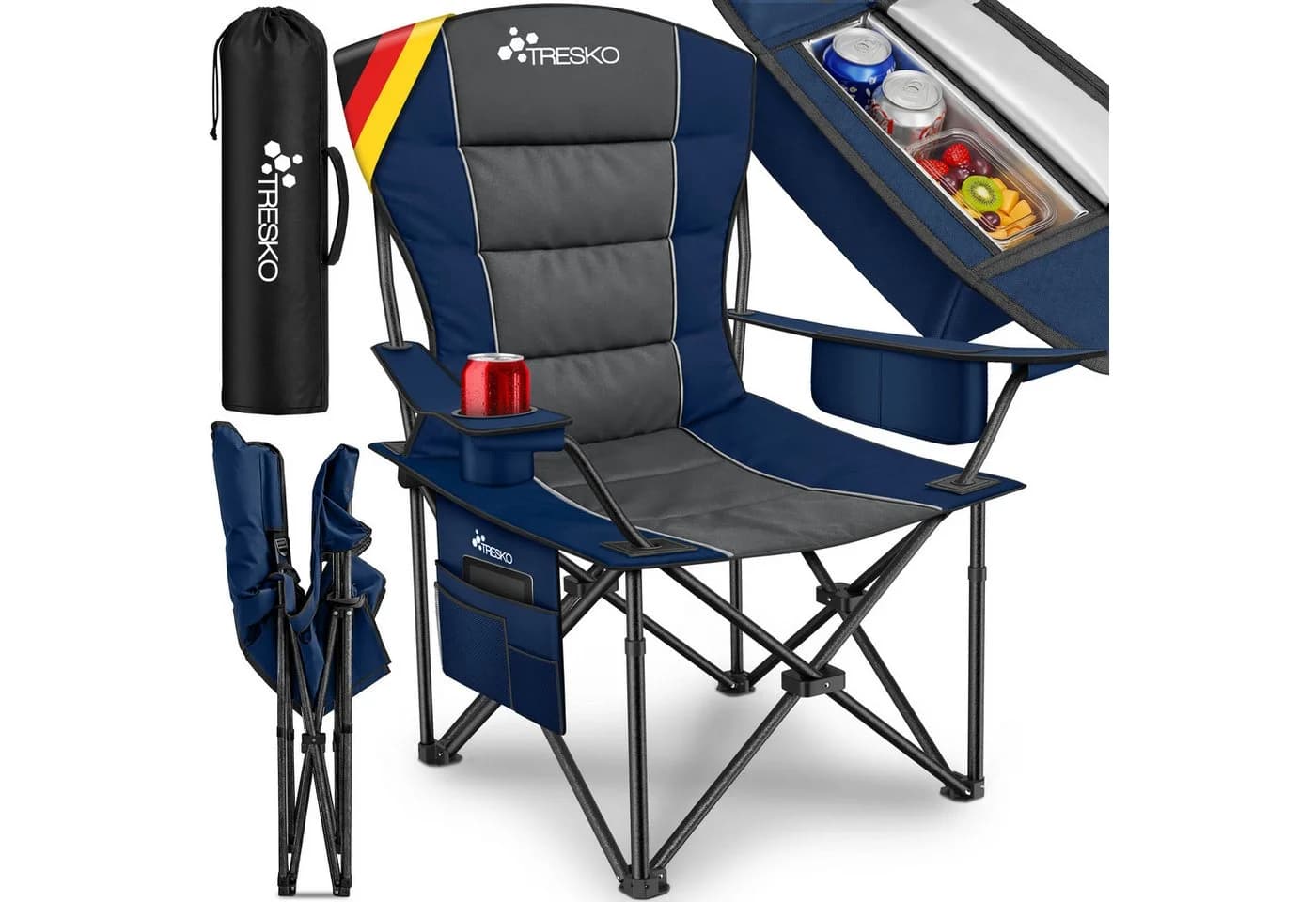 Faltbarer Campingstuhl aus Stahlrohr mit Armlehnen und Getränkehalter - Bild 2
