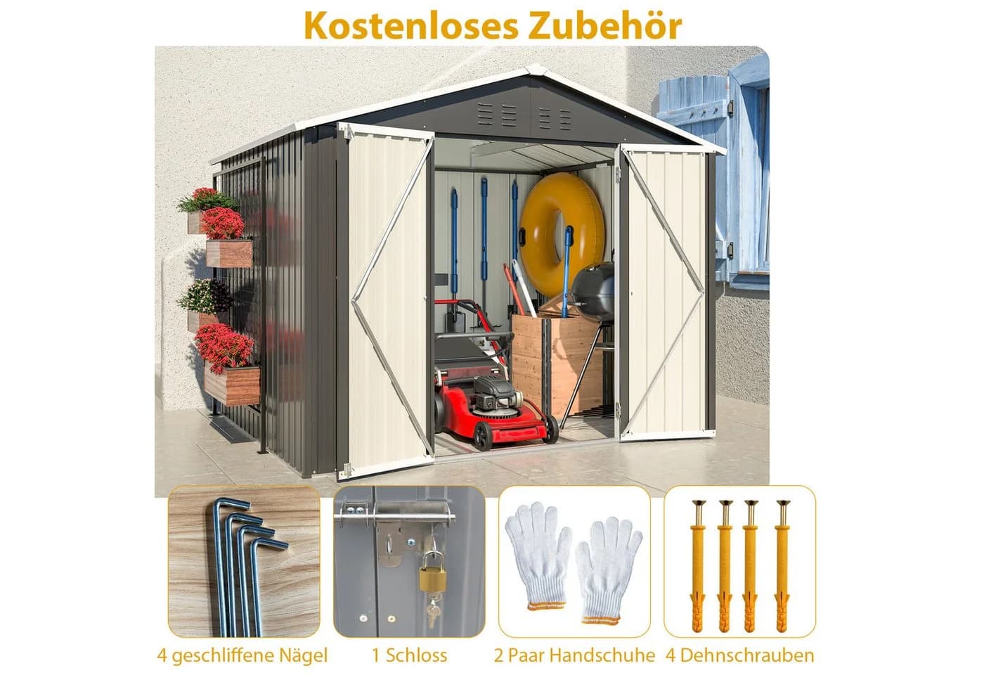 GIHAUVIA Gartenhaus Metall Gerätehaus Schwarz mit Pultdach - Bild 5