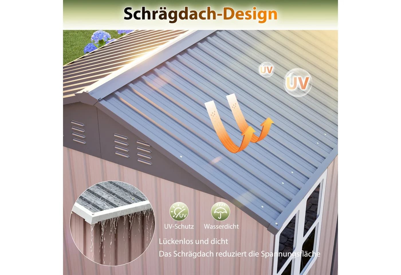 GIHAUVIA Gerätehaus Metall 184x182x191cm mit Fenster & Flügeltür - Bild 3