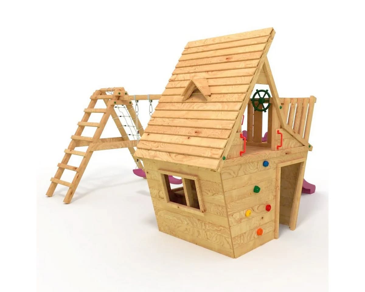 bibex Spielturm Wunderhäuschen M120 mit Rutsche, 2x Schaukel, Kletternetz, Grün - Bild 3