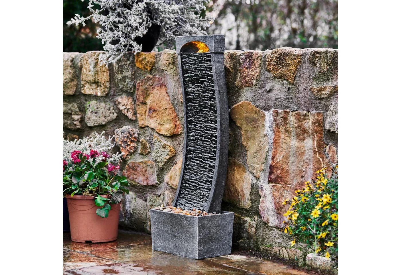 Teamson Home Gartenbrunnen Polyresin Schwarz mit LED-Beleuchtung - Bild 5