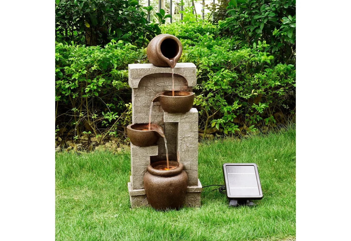 Teamson Home Gartenbrunnen Solarbrunnen LED Polyresin Braun 72 cm