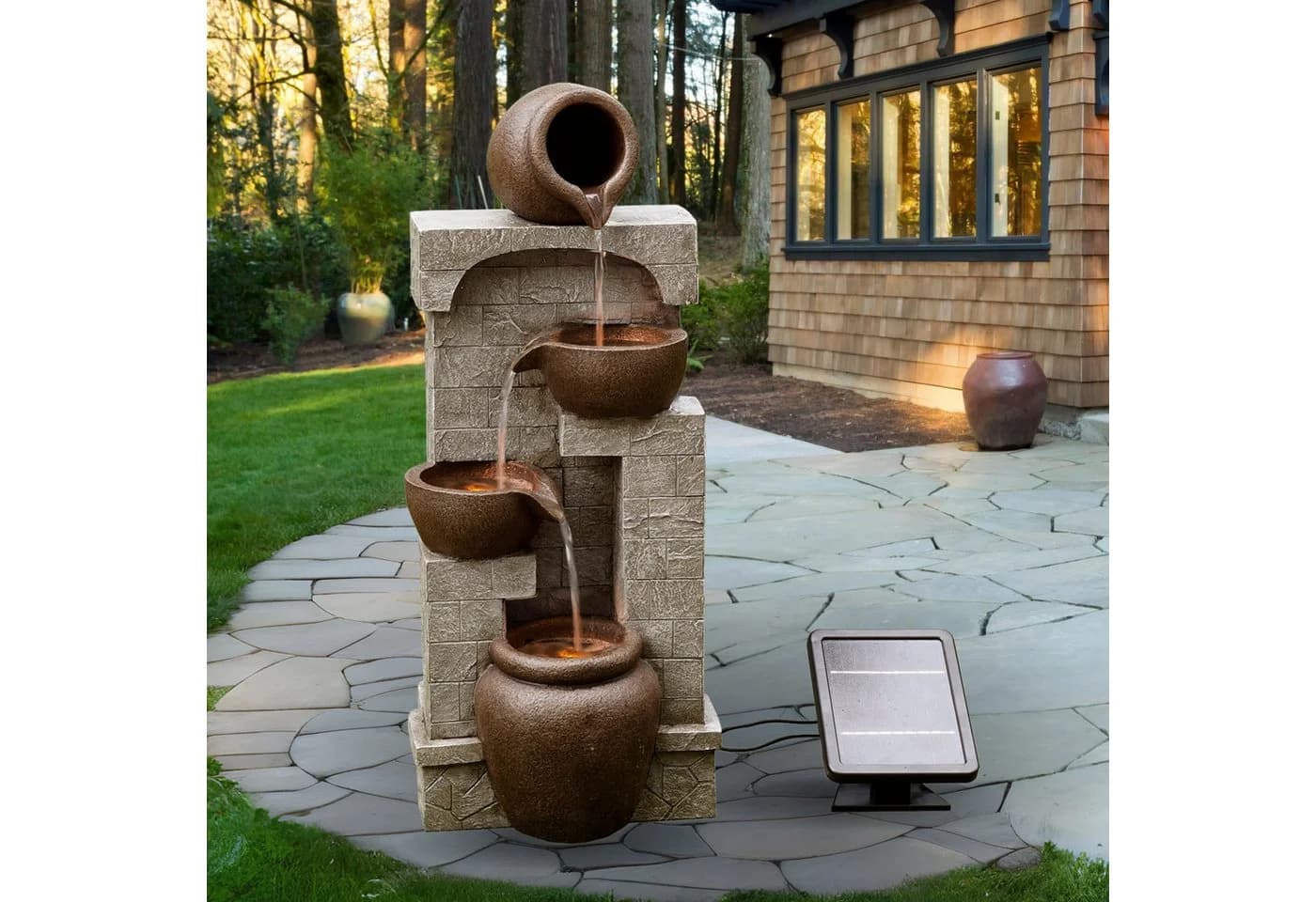 Teamson Home Gartenbrunnen Solarbrunnen LED Polyresin Braun 72 cm - Bild 3
