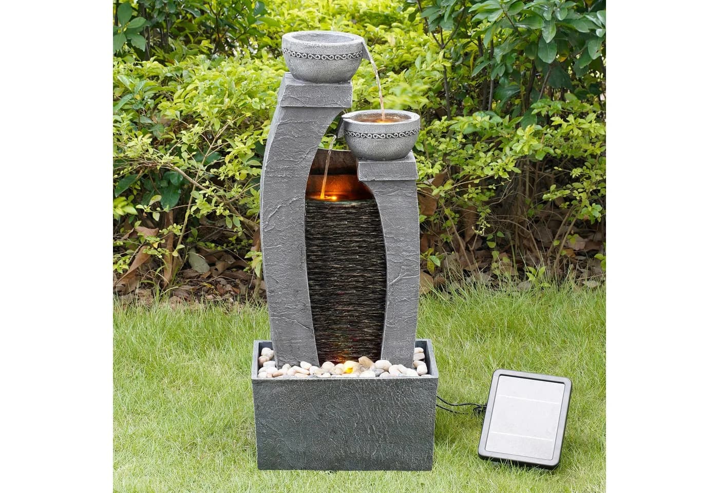Teamson Home Gartenbrunnen Solarbrunnen 3 Ebenen Polyresin Grau 76 cm