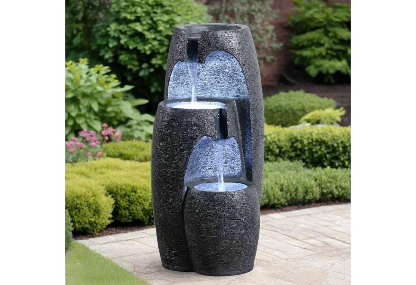 Teamson Home 3-stufiger Gartenbrunnen mit LED Schwarz Polyresin - Bild 3