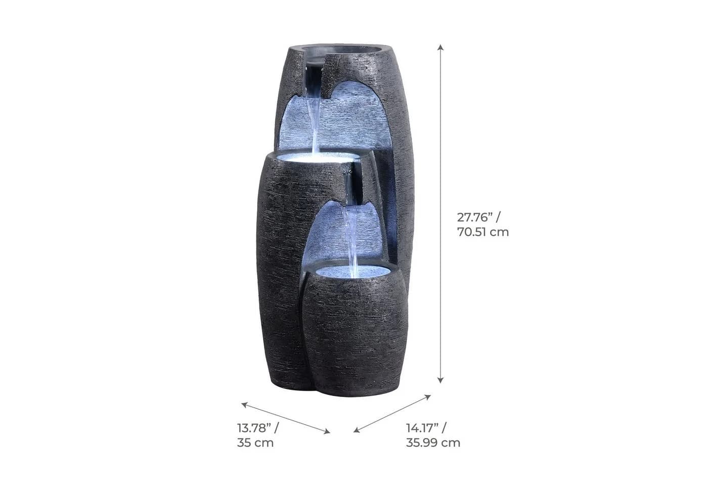 Teamson Home 3-stufiger Gartenbrunnen mit LED Schwarz Polyresin - Bild 4