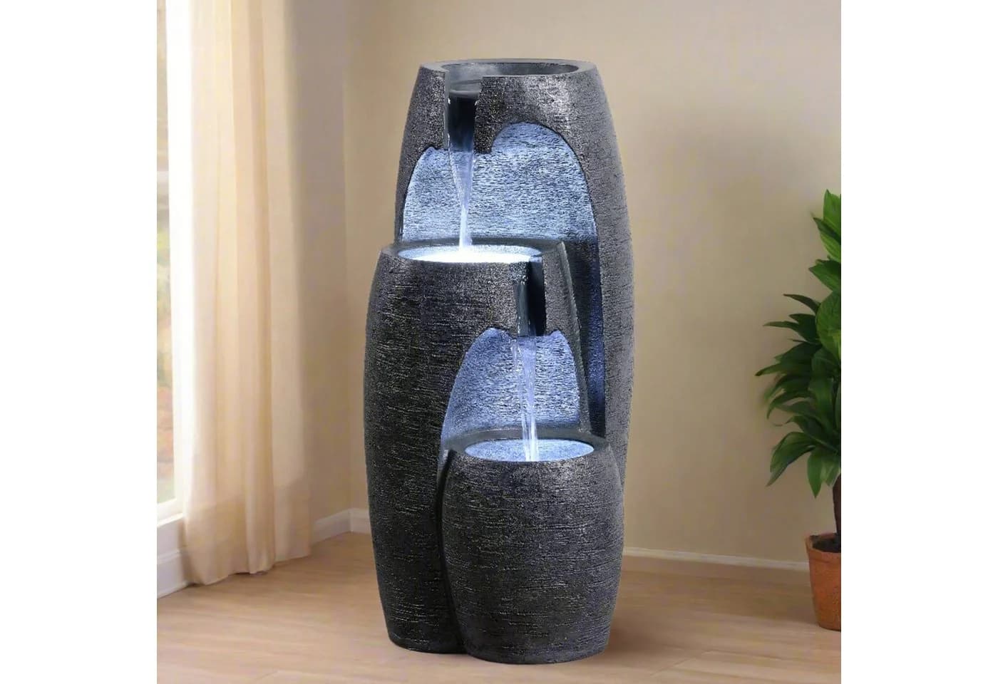 Teamson Home 3-stufiger Gartenbrunnen mit LED Schwarz Polyresin - Bild 5