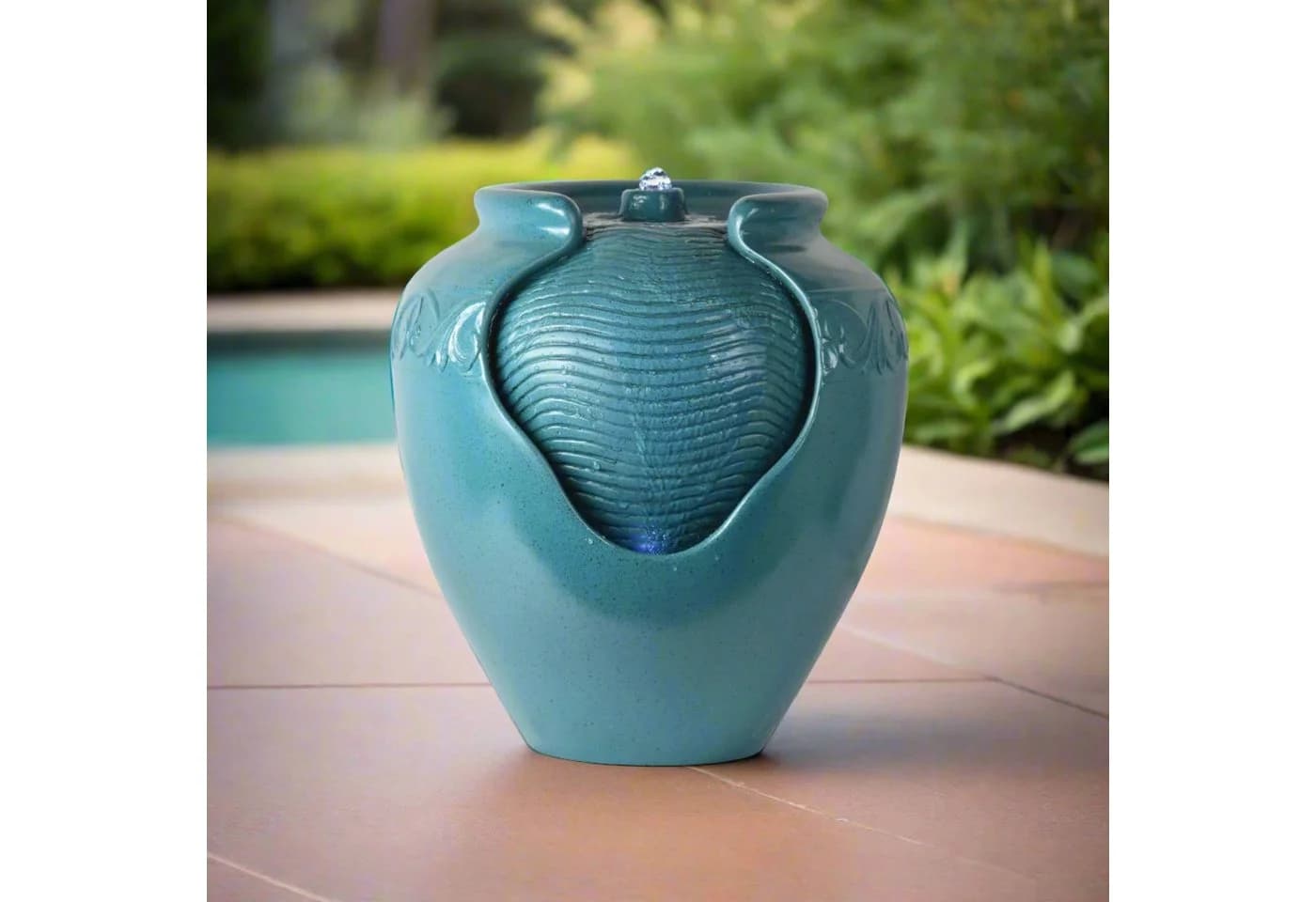 Teamson Home Gartenbrunnen grün glasiert mit LED