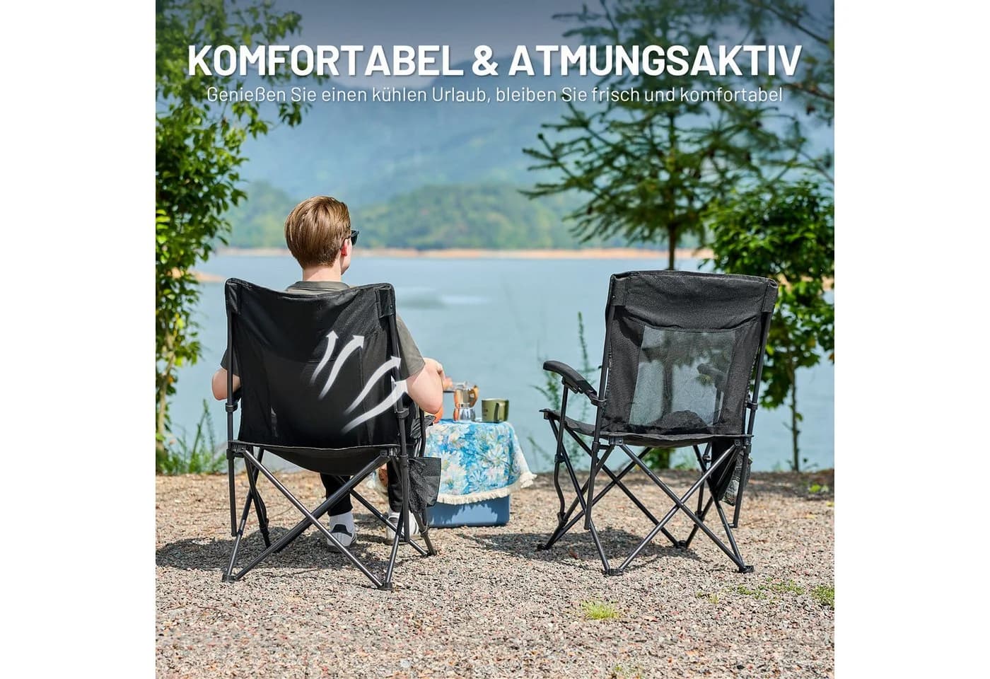 TIMBER RIDGE Campingstuhl Klappstuhl 150 kg Belastbarkeit 60cm Sitzbreite 115° Rückenlehne