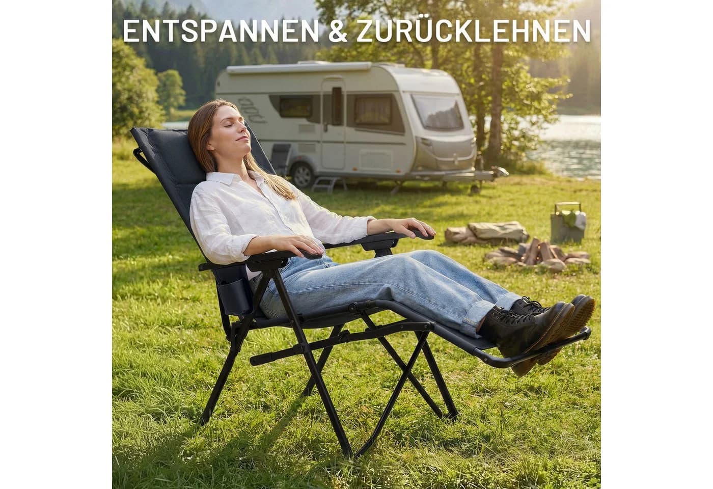 TIMBER RIDGE Campingstuhl Grau Klappbar Mit Fußstütze