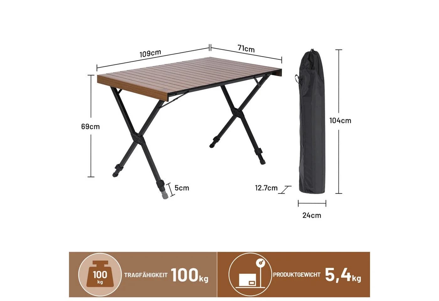 TIMBER RIDGE Campingtisch Klappbar 100 kg Tragkraft - Bild 3