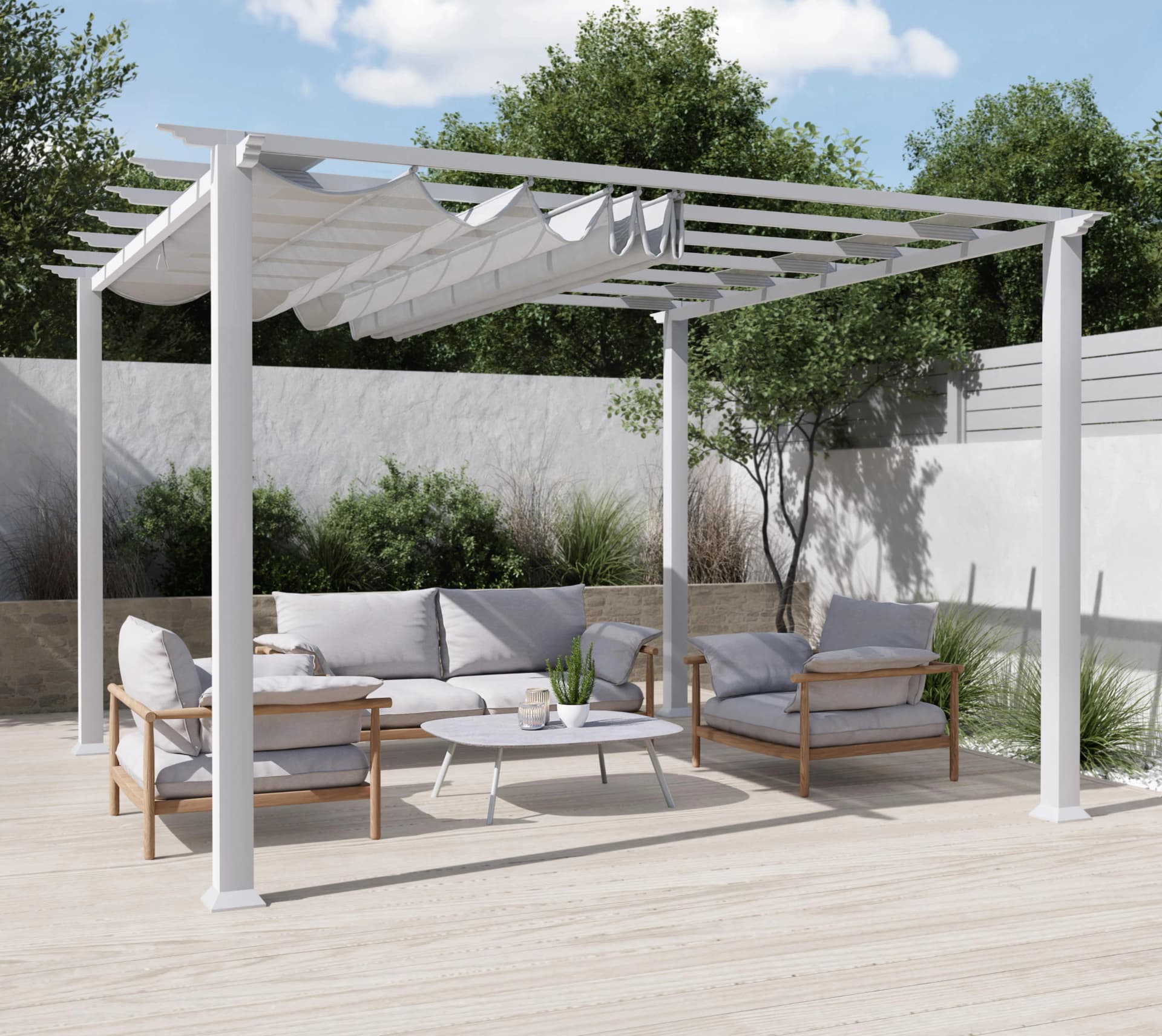Quadratische Pergola aus Aluminium, Polyester und Nylon - Bild 2