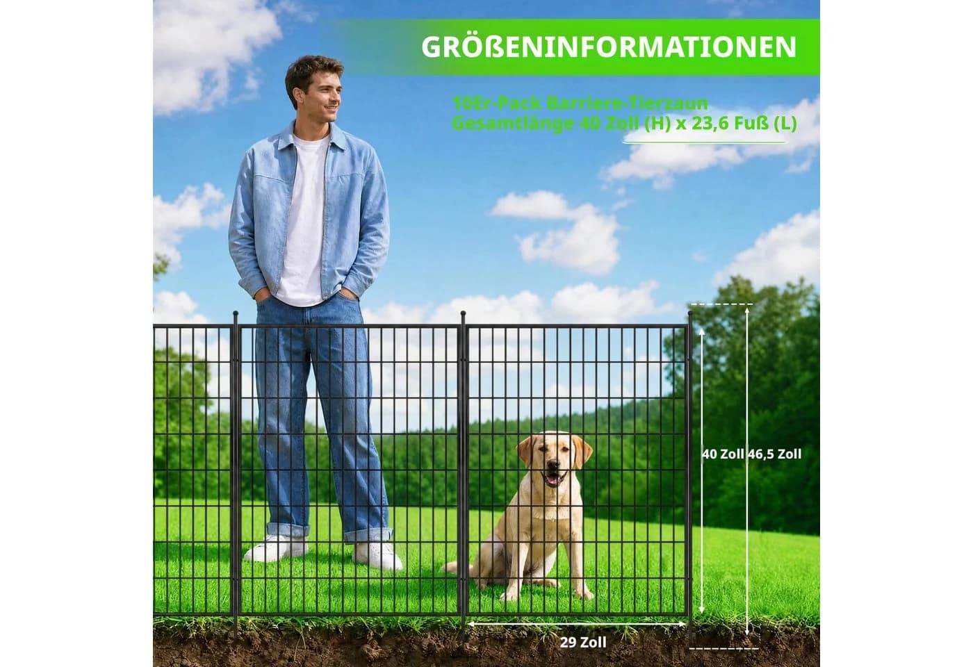GarveeMore Gartenzaun aus Eisen 10er Set mit Tür Schwarz
