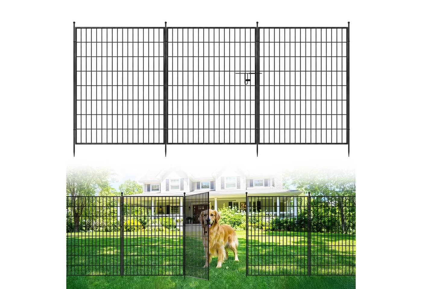 GarveeMore Gartenzaun aus Eisen 10er Set mit Tür Schwarz - Bild 2