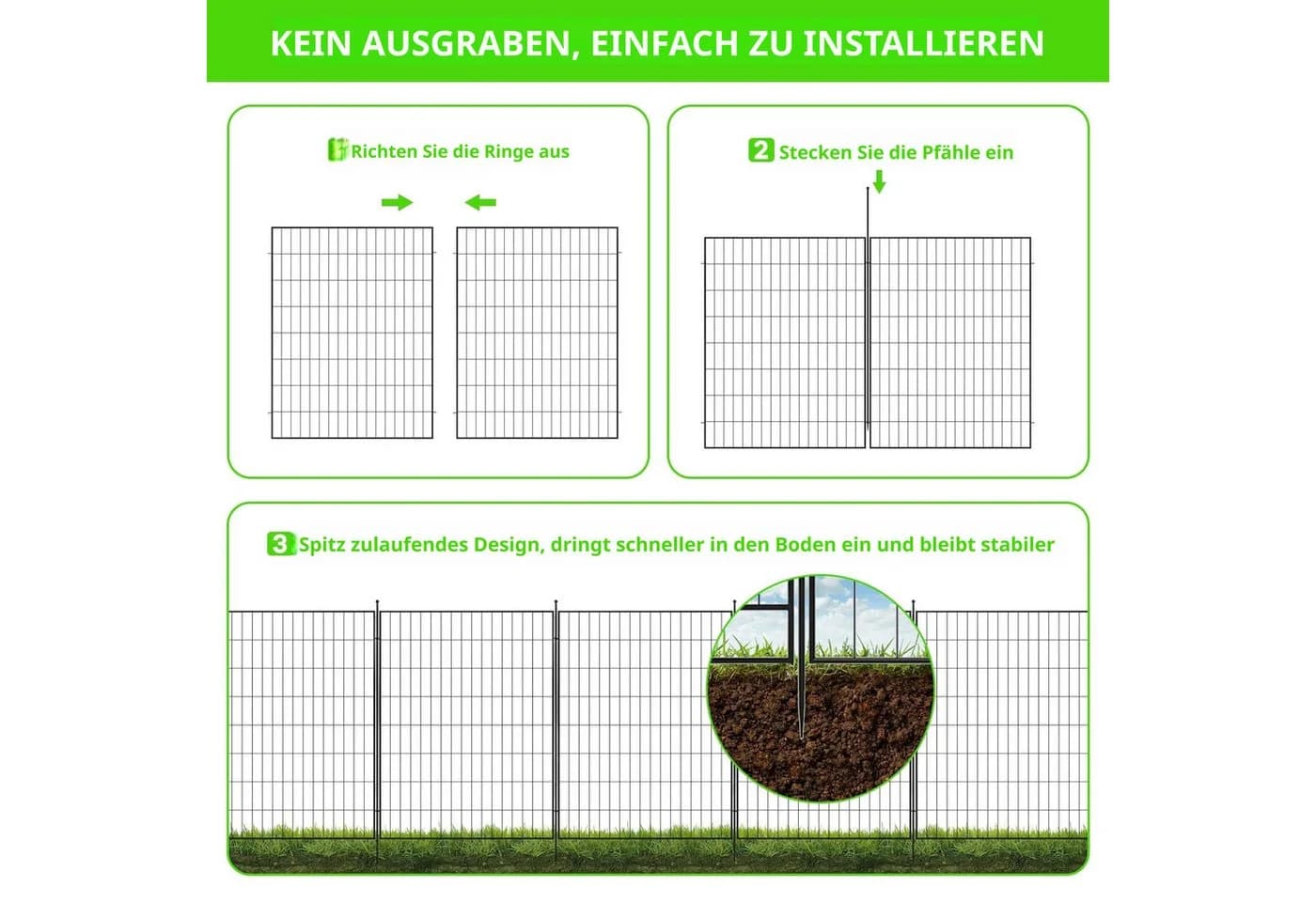 GarveeMore Gartenzaun aus Eisen 10er Set mit Tür Schwarz - Bild 4