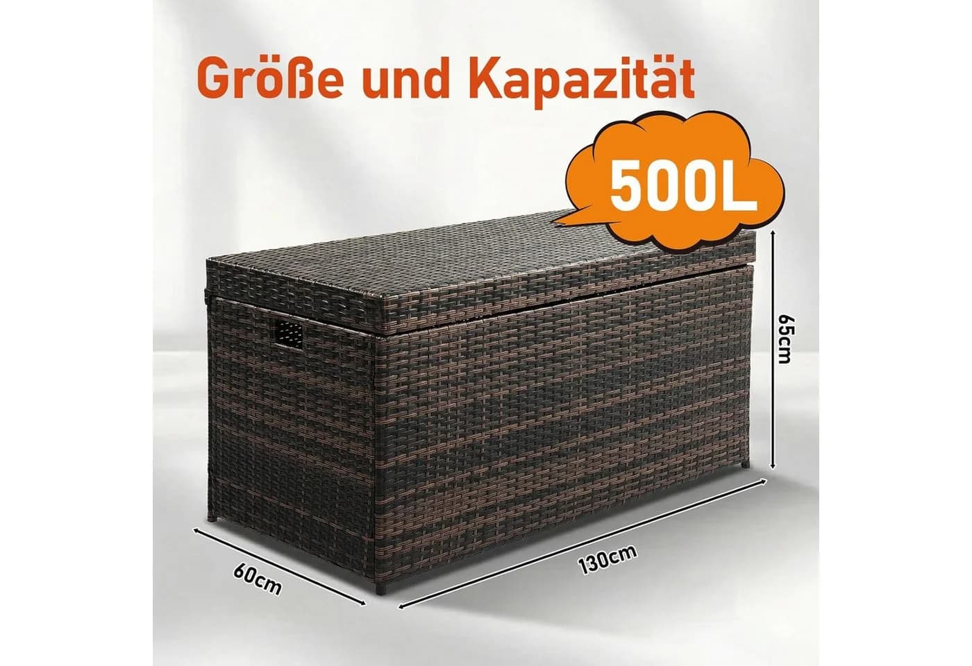 LALAHO Gartenbox Wasserdicht 500L Braun PE-Rattan