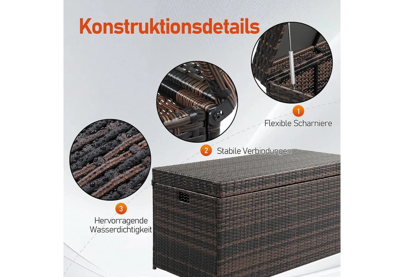 LALAHO Gartenbox Wasserdicht 500L Braun PE-Rattan - Bild 3