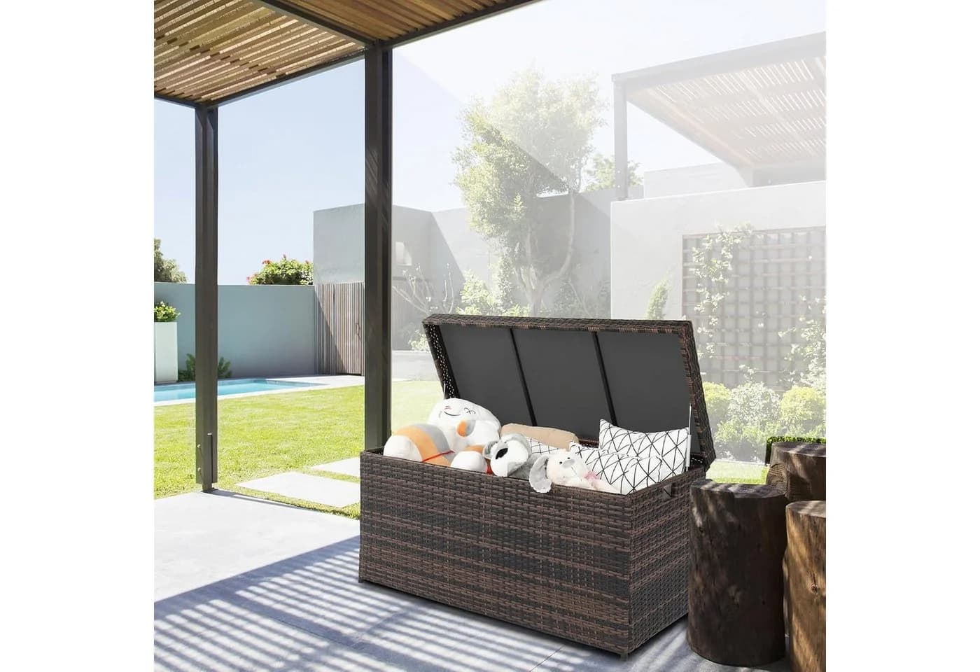 LALAHO Gartenbox Wasserdicht 500L Braun PE-Rattan - Bild 5