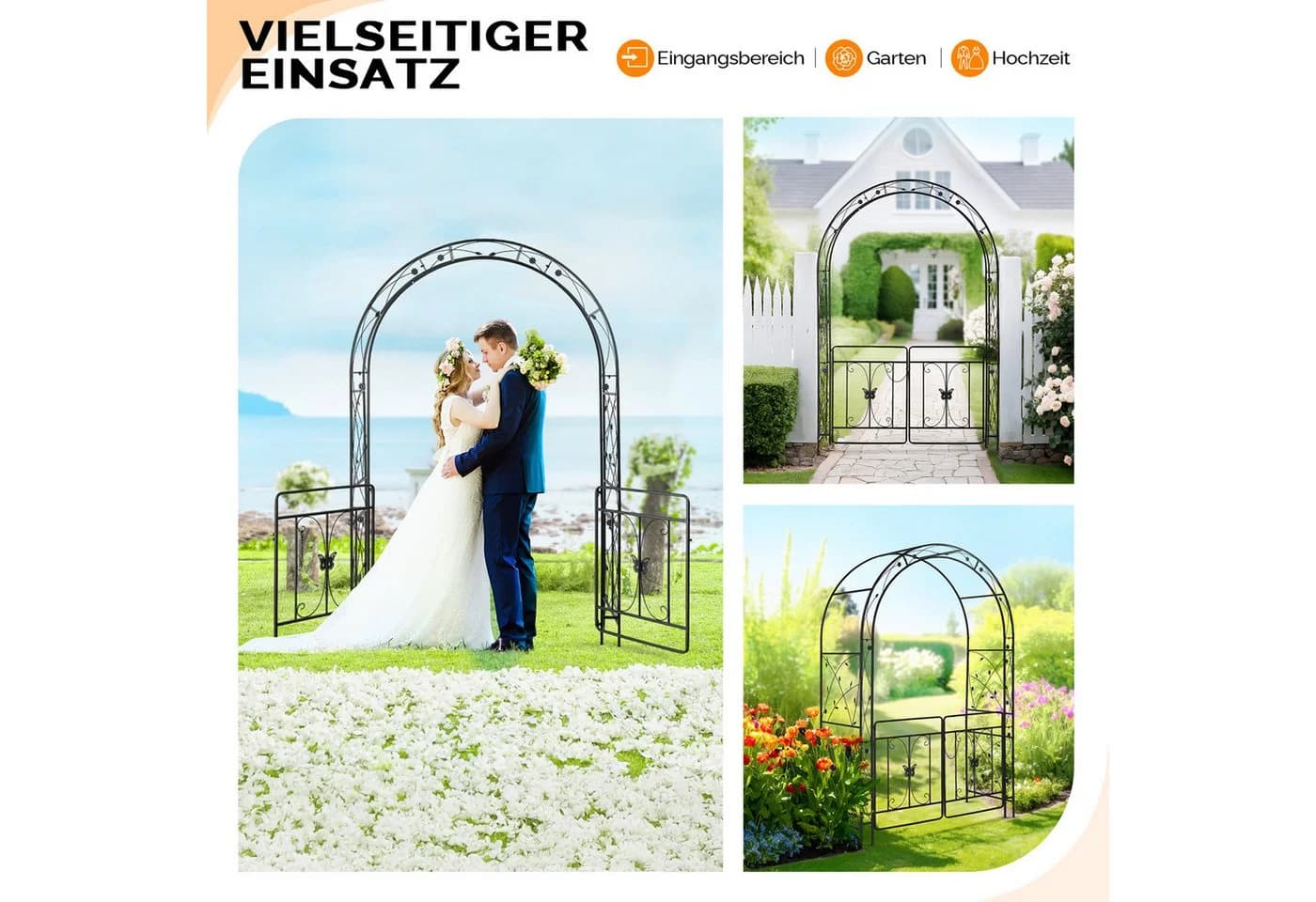 LALAHO Rosenbogen Gartenbogen aus Eisen mit Tür - Bild 3