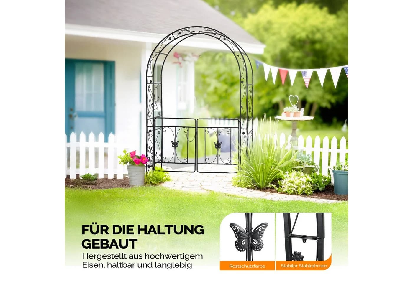 LALAHO Rosenbogen Gartenbogen aus Eisen mit Tür - Bild 4