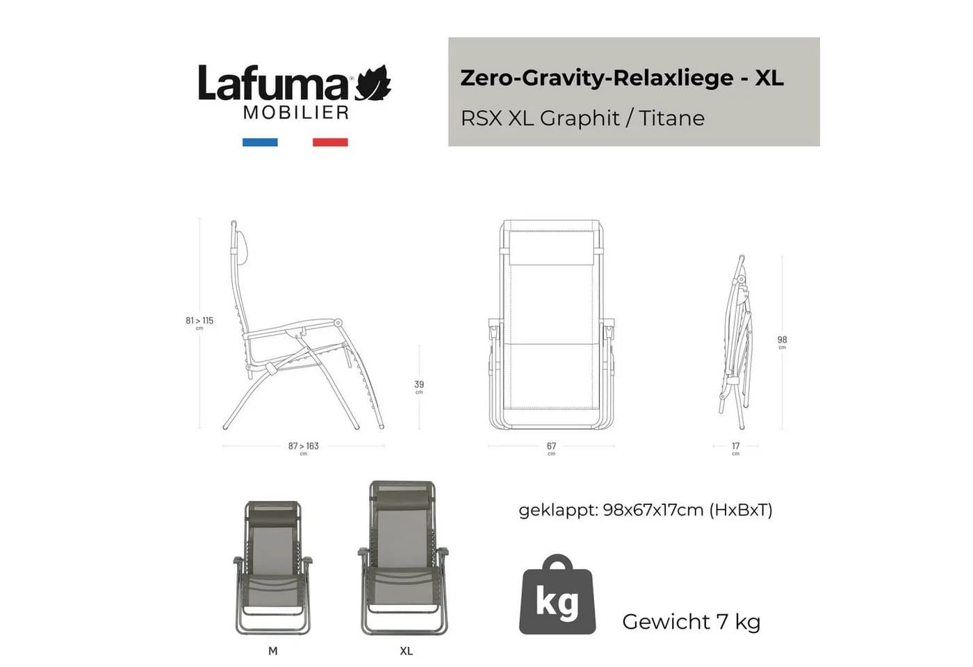 Lafuma Relaxliege RSX Relax Clip Graphit mit Schutzhaube - Bild 3