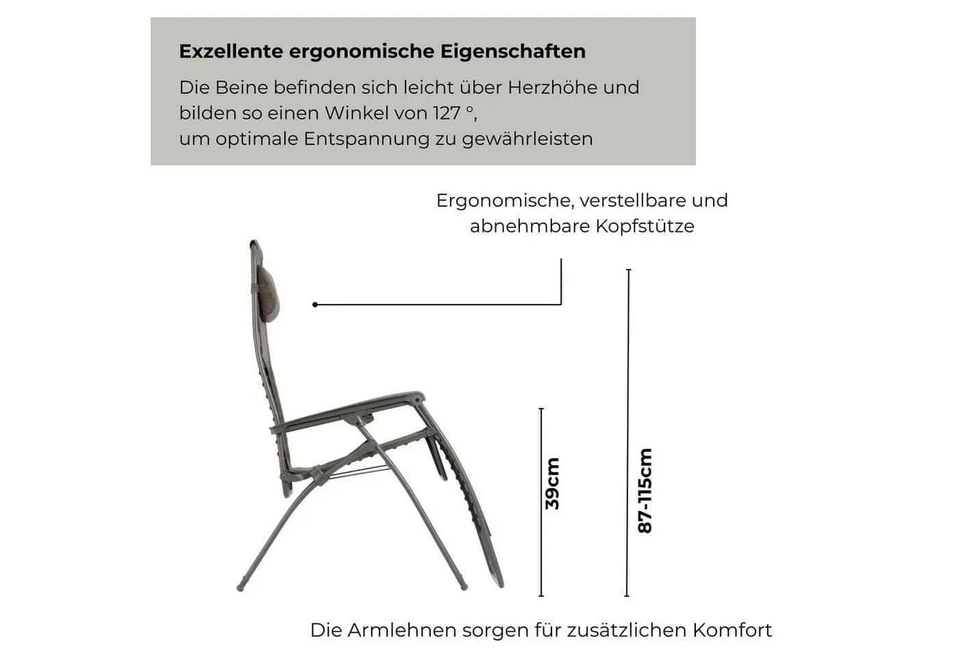 Lafuma Relaxliege RSX Relax Clip Graphit mit Schutzhaube - Bild 5