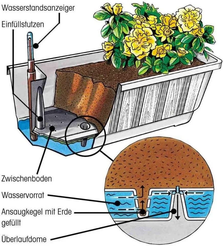 Geli Blumenkasten Aqua Green mit Wasserspeicher Weiß