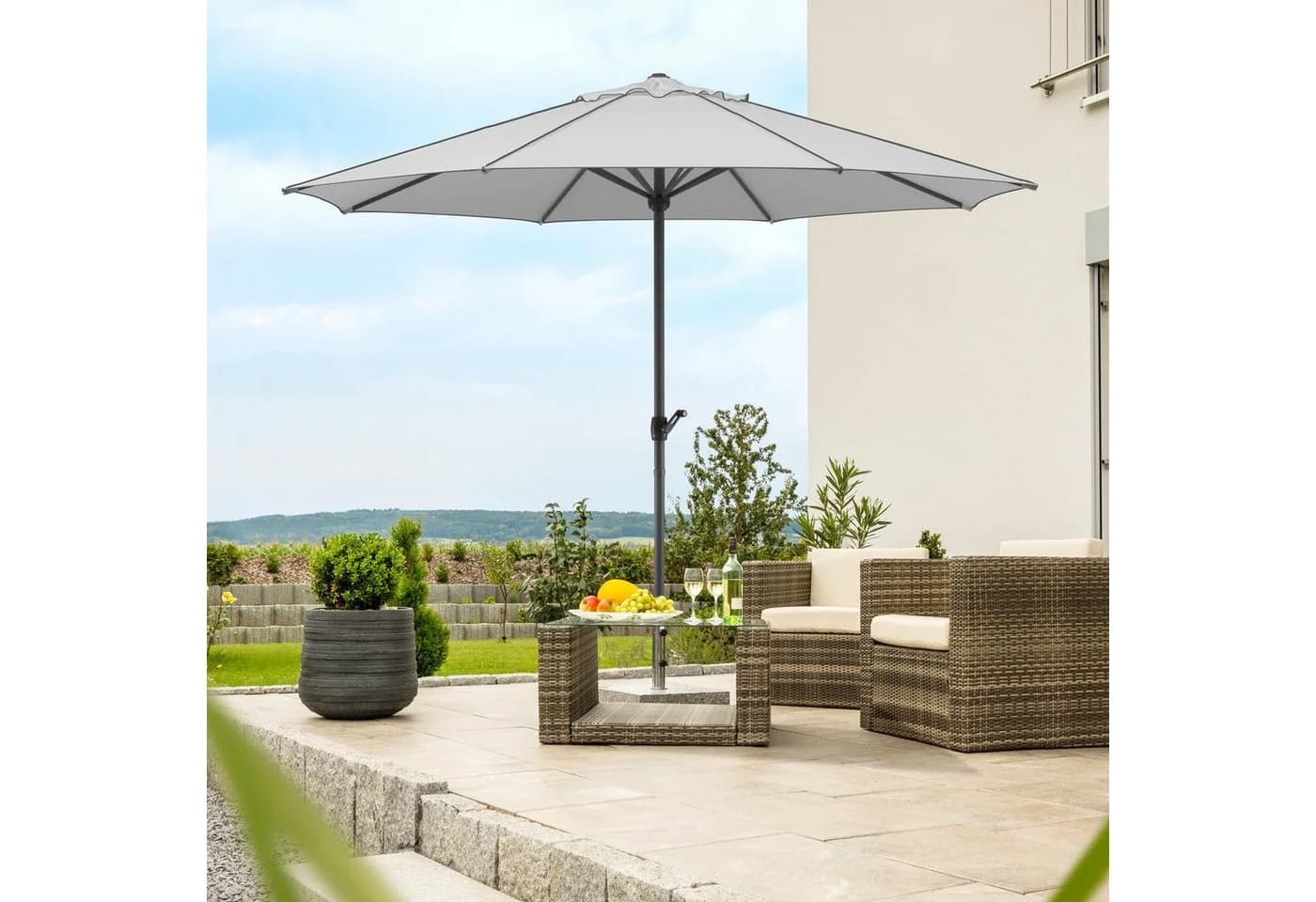 Marktschirm rund, grau/silbergrau, 350x212 cm - Bild 2