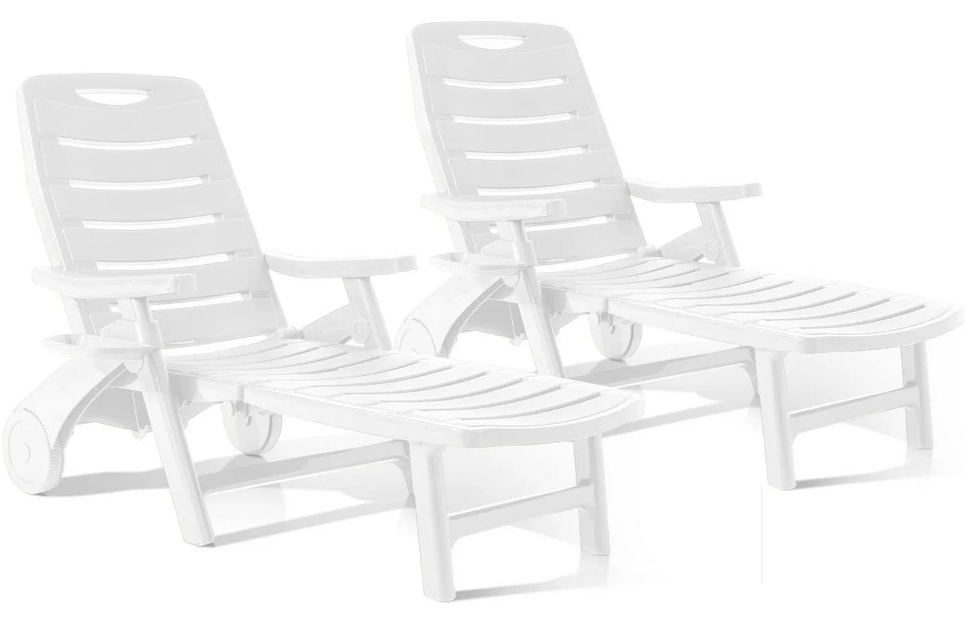 KONSIMO Gartenliege TIDIA 2er Set Weiß Verstellbar Klappbar