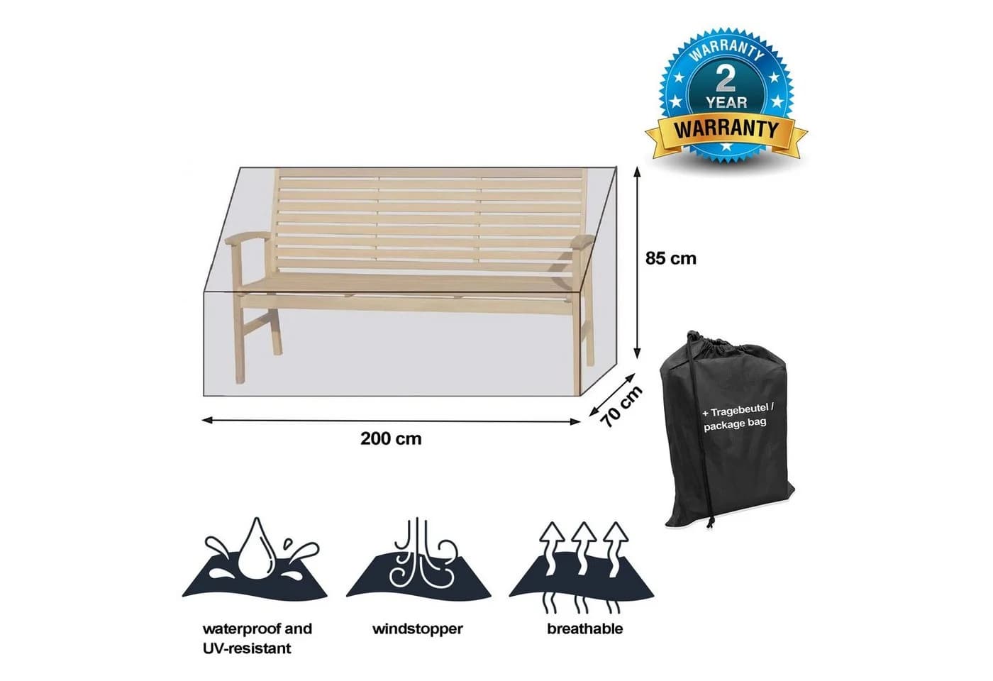 Grasekamp Gartenbankhülle Black Premium 200x70x85cm