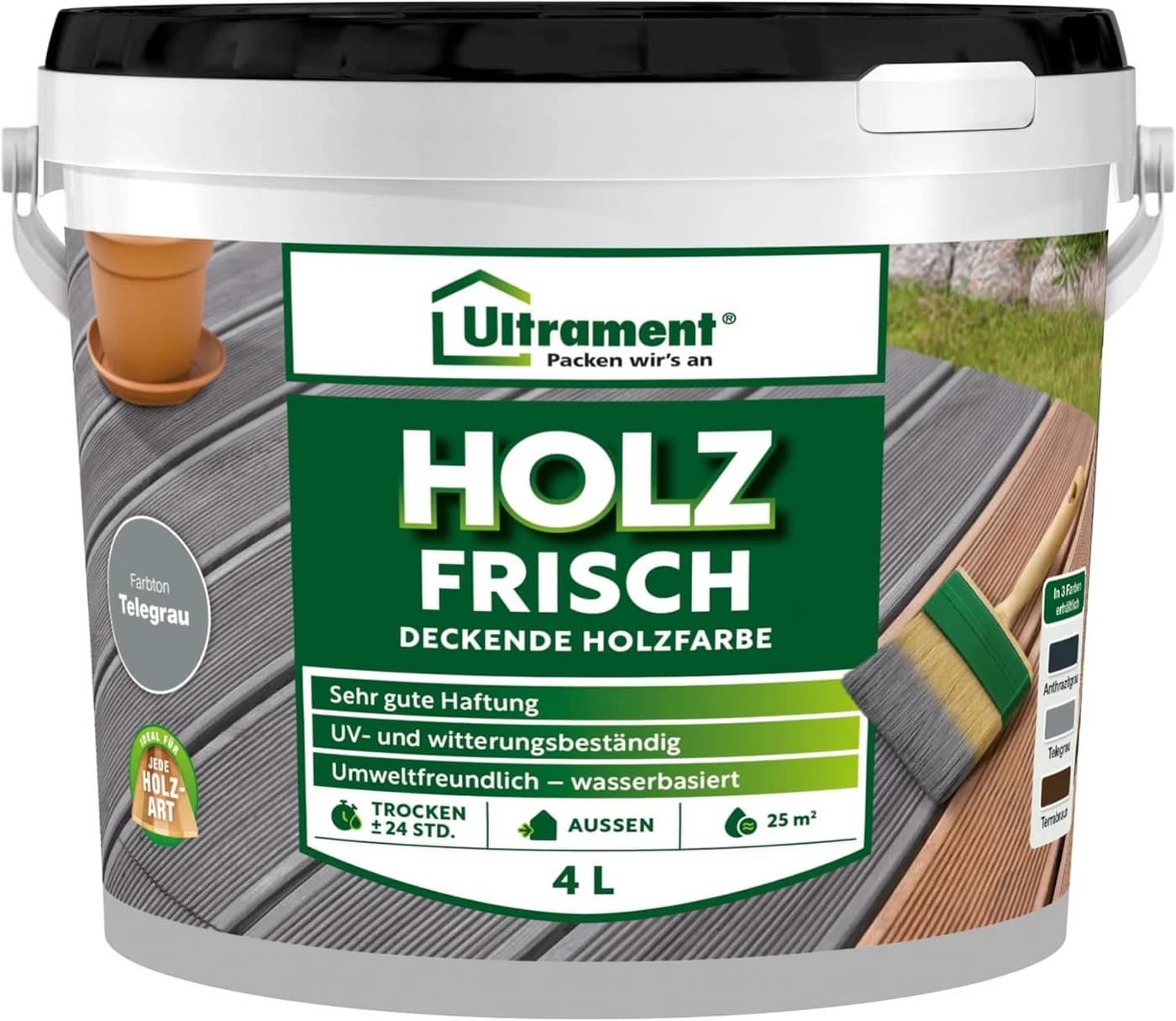Ultrament Holz Frisch Deckende Holzfarbe für Aussen 4 Liter