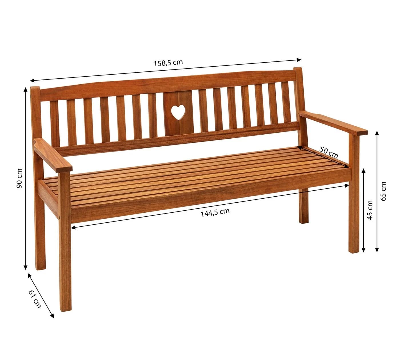 Dehner Gartenbank Heart 2- oder 3-Sitzer Braun Akazienholz Landhausstil - Bild 4