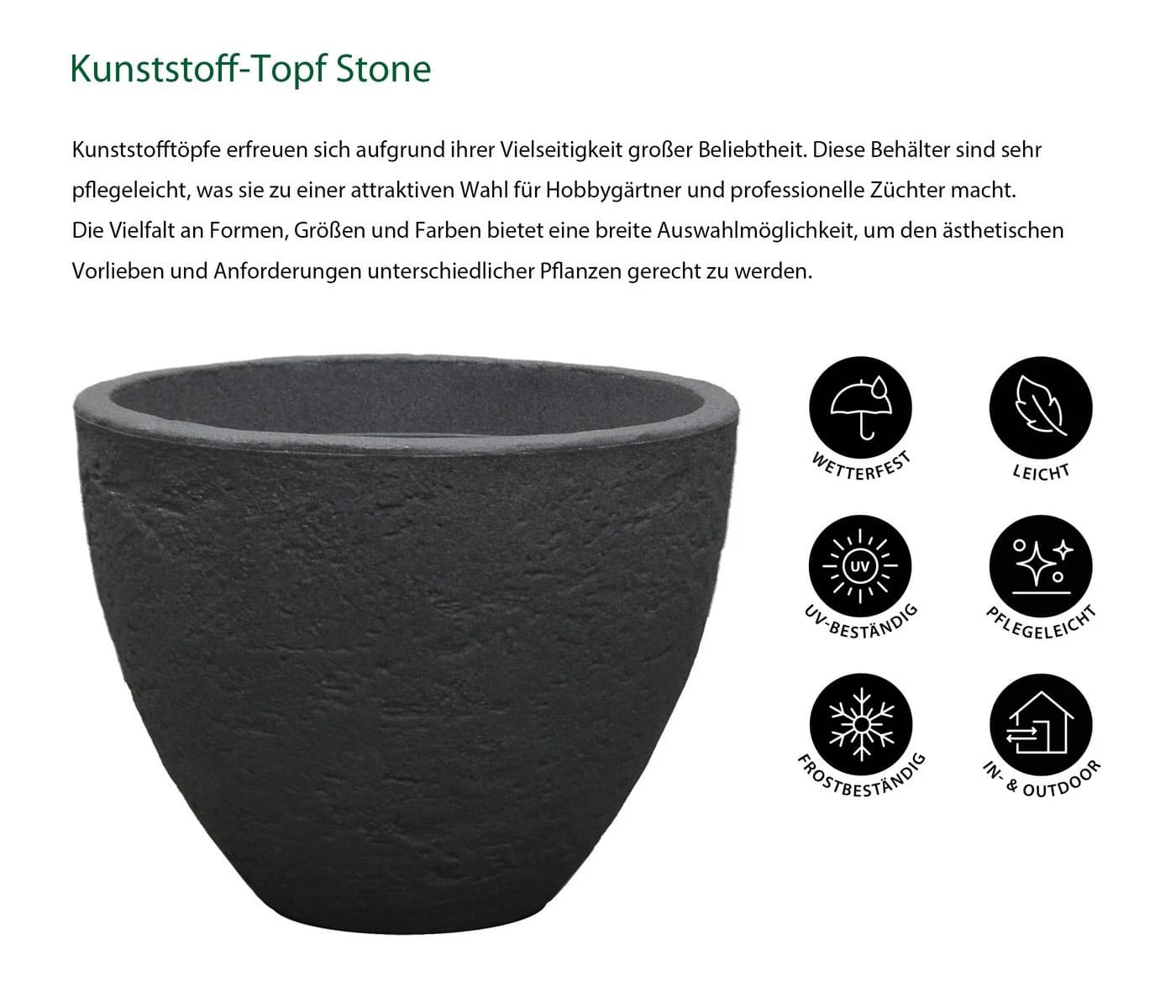 Dehner Blumentopf Stone Grau Kunststoff Naturstein-Optik