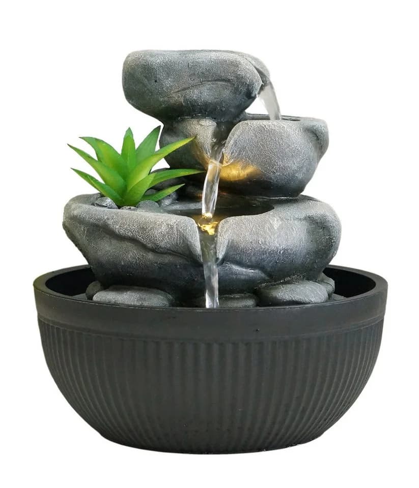 Dehner Zimmerbrunnen Lono, Polyresin, Grau/Schwarz, LED-Beleuchtung - Bild 2