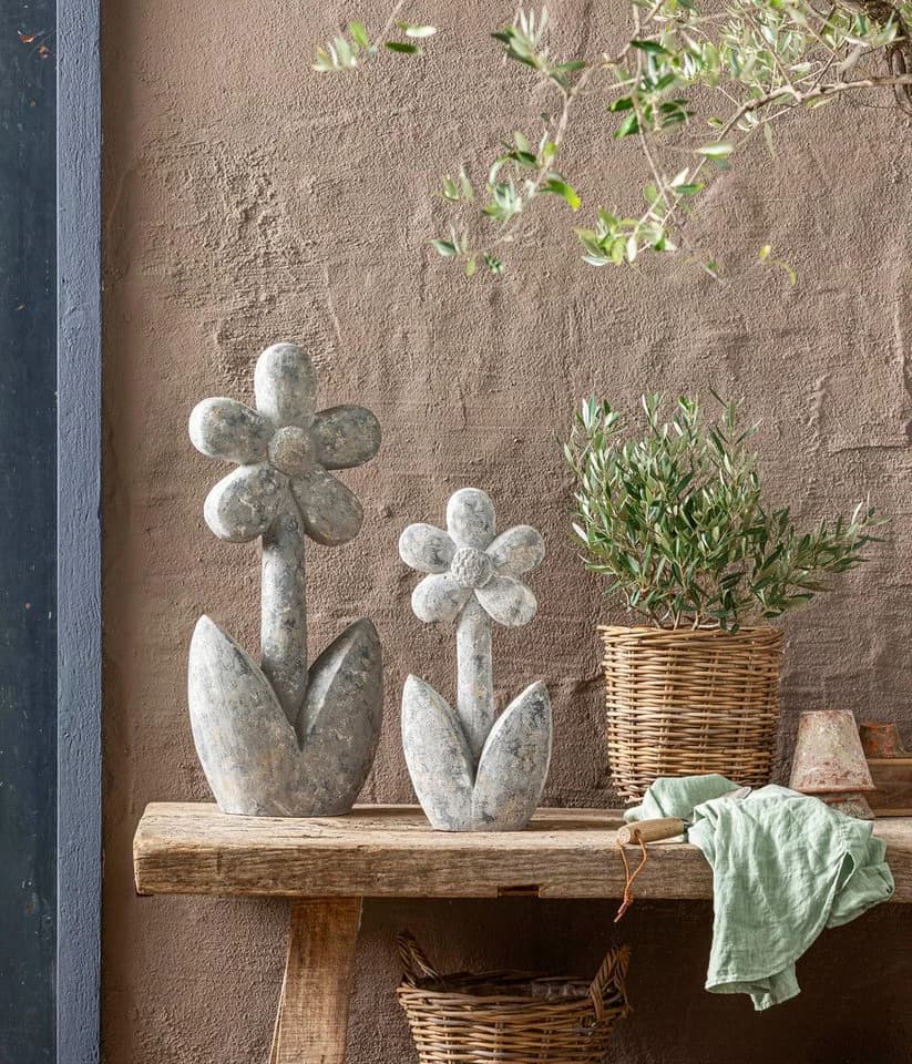 Dehner Gartenfigur Blume Grau Steinoptik Magnesia Deko
