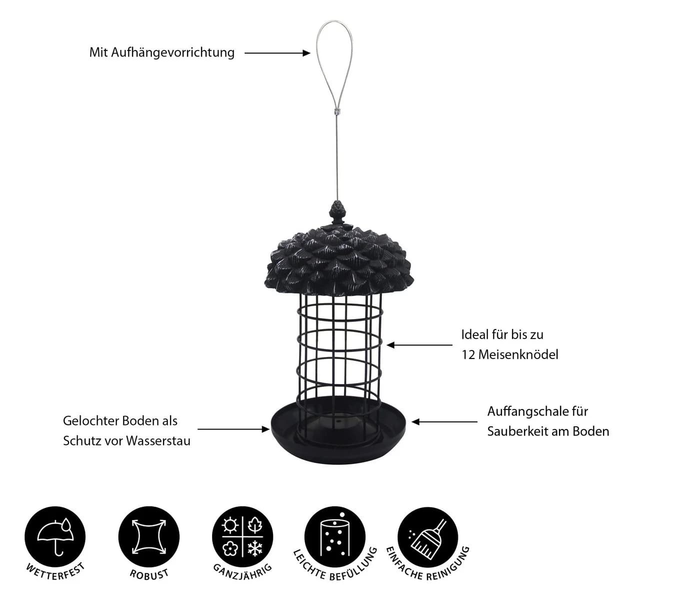 Dehner Vogelhaus Futtersäule Louise Grau Metall