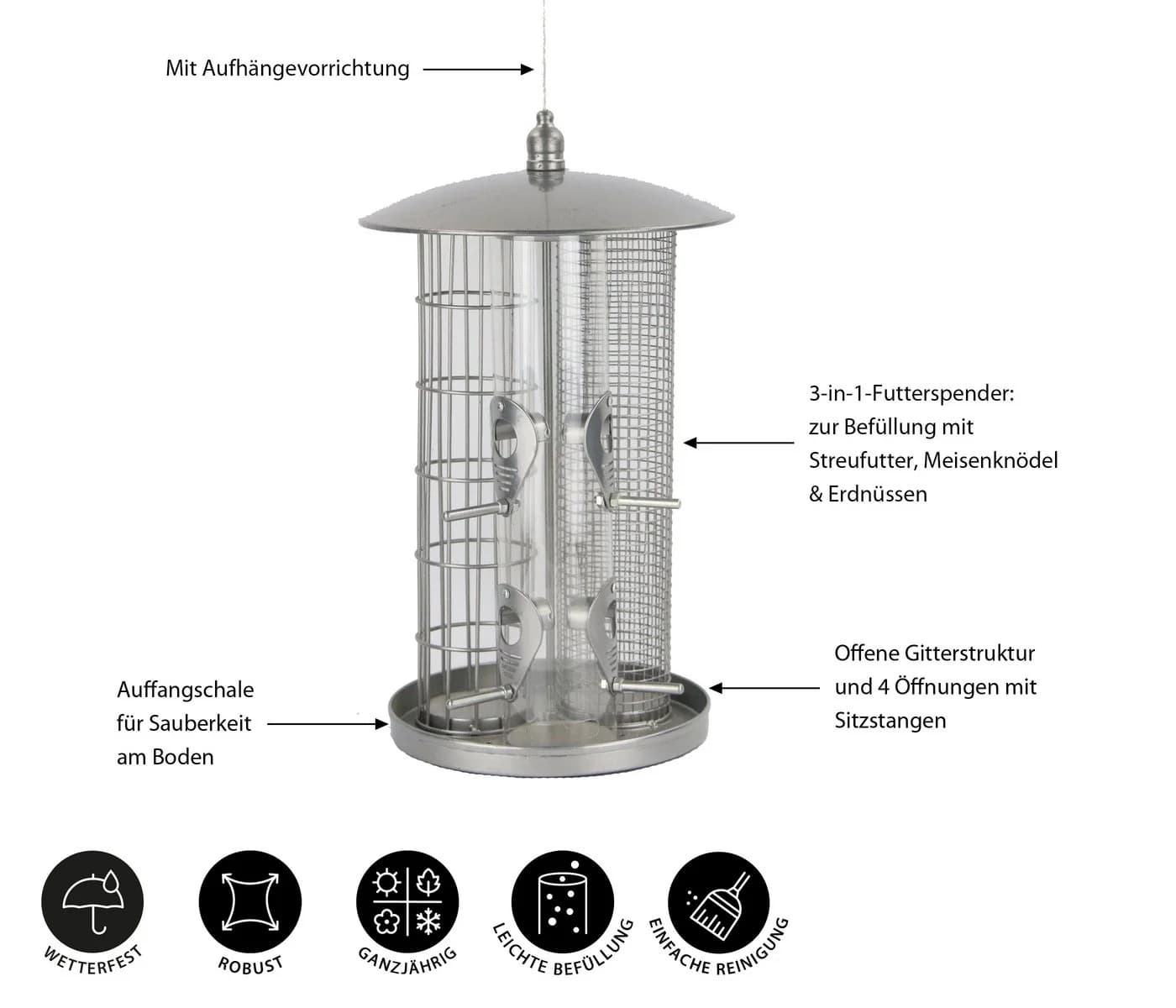 Dehner Natura Wildvogel-Futterspender Triple 3-in-1