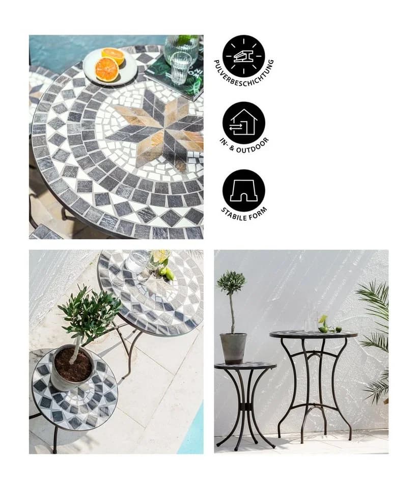 Dehner Gartentisch Mosaiktisch Diana Stahl Stein Braun Grau Weiss
