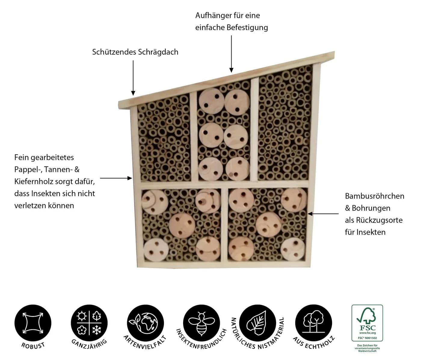 Dehner Insektenhotel Natura Premium Osmia aus Holz und Bambus