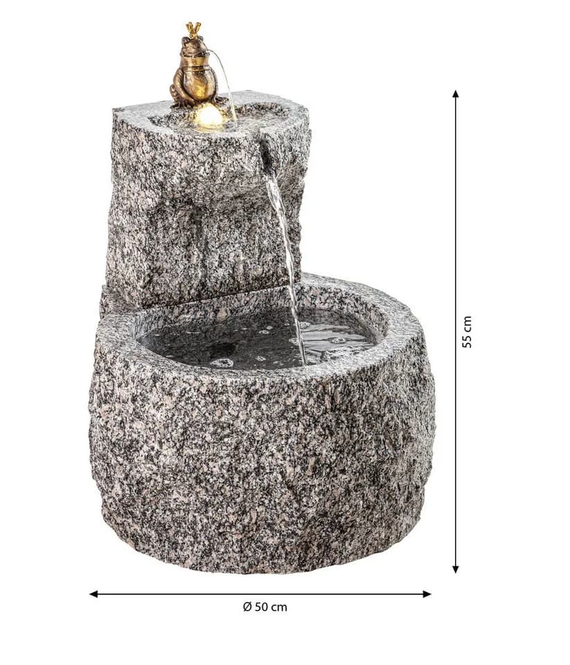 Dehner Gartenbrunnen Froschkönig mit LED, Ø 50 x 55 cm, Granit, Wassersprinkler mit Frosch aus Bronze - Bild 3