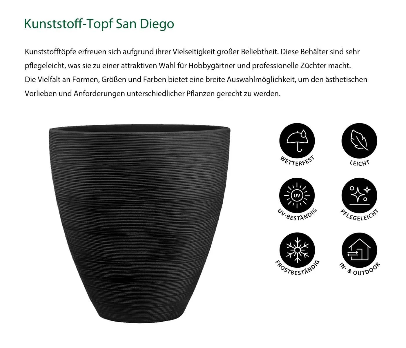 Dehner Blumentopf San Diego Kunststoff Wetterfest Konisch