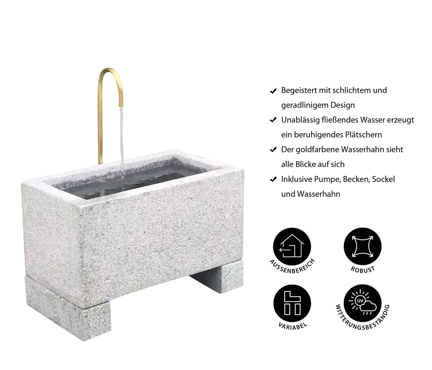 Dehner Gartenbrunnen Salzburg 60x72x35 cm Granit Metall Grau
