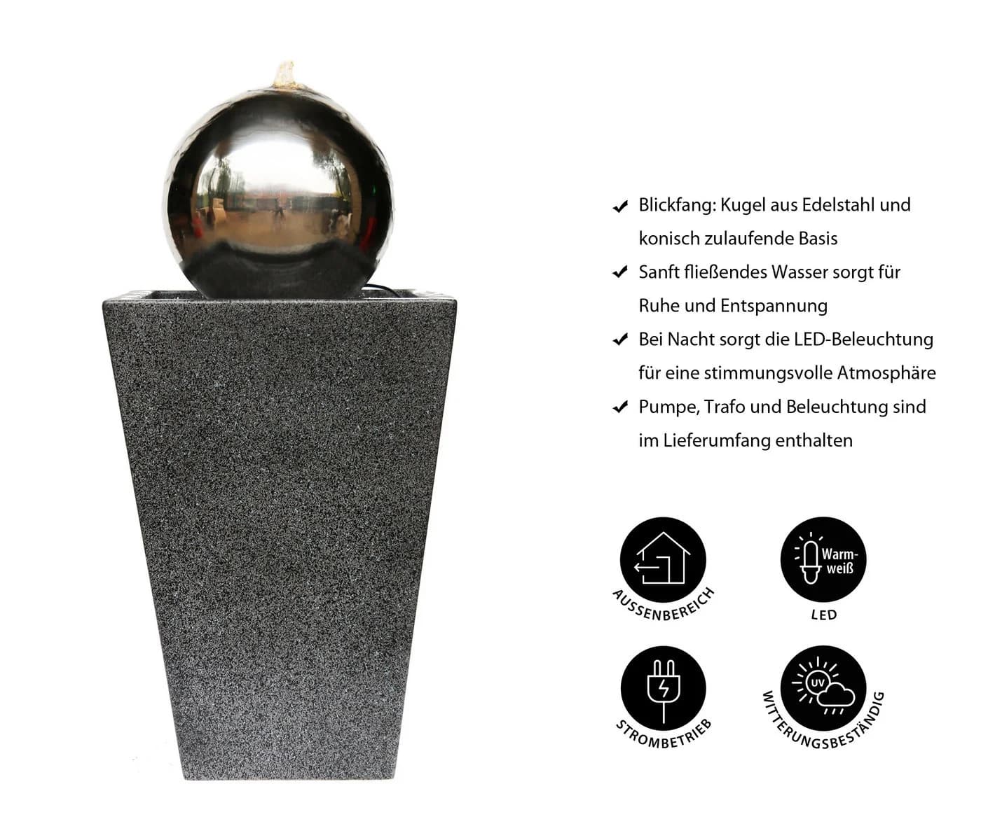 Dehner Gartenbrunnen Kioto mit LED Edelstahl