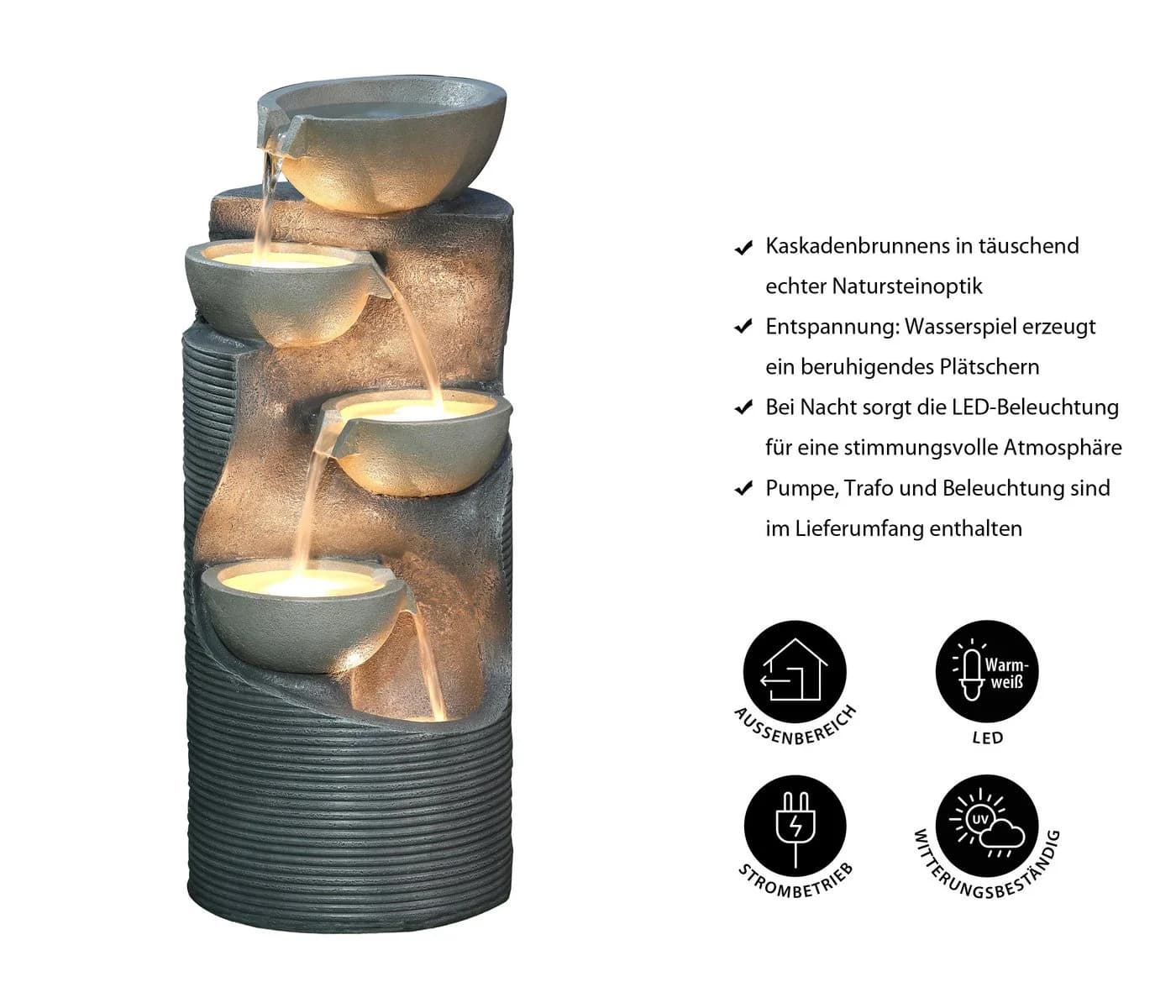 Dehner Gartenbrunnen Salo LED Kunststein - Bild 3
