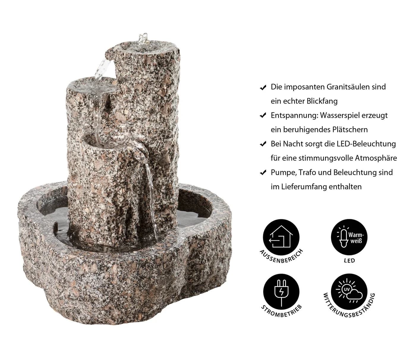 Dehner Gartenbrunnen Heidelberg Granit LED - Bild 3
