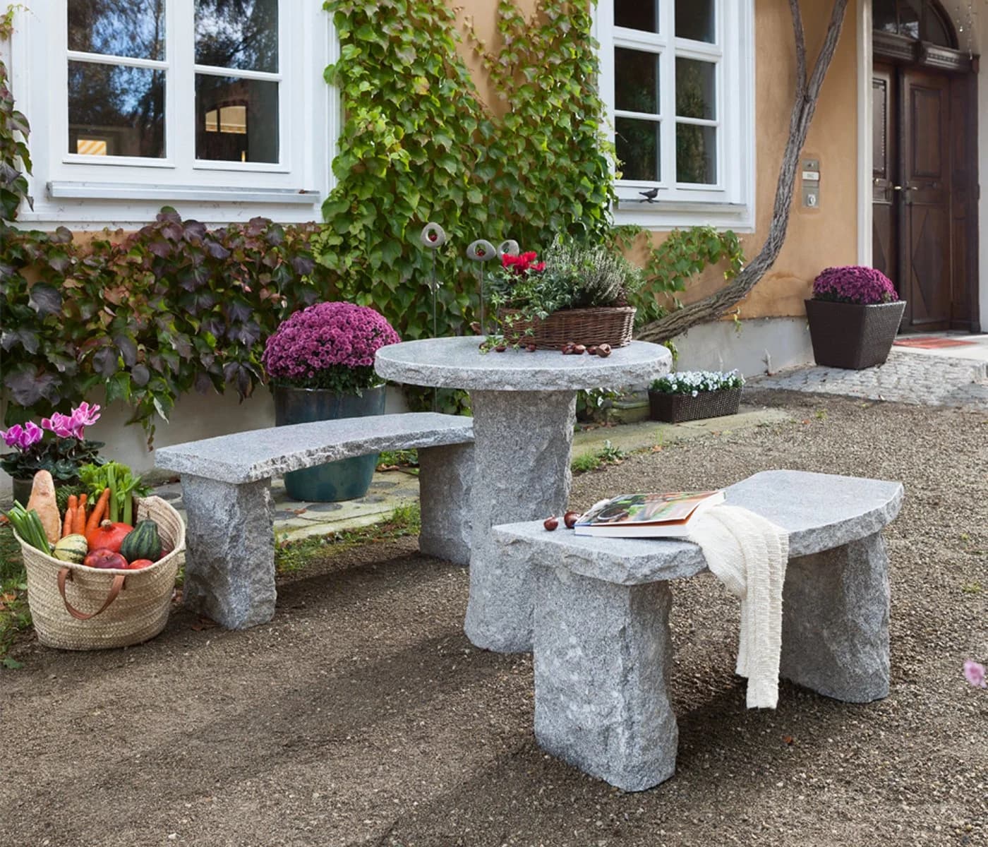 Dehner Granit Gartenbank 2-Sitzer Grau Gebogen - Bild 4